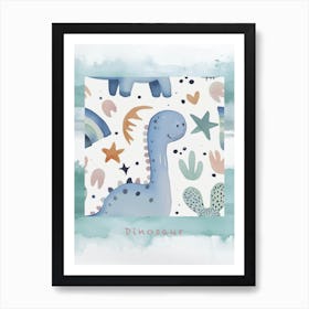 Starry Dinosaur Muted Pastels Pattern 4 Poster Art Print