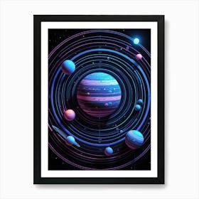 Default Neon Black Light Sgraffito Solar System 3d Illustratio 0 (2) Art Print