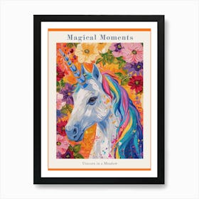 Unicorn In The Meadow Floral Portrait 3 Poster Art Print