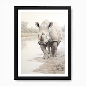 Rhino In The Landscape Illustration 4 Art Print