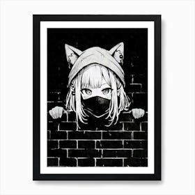 Kawaii Aesthetic Dark Nekomimi Anime Cat Girl Urban Graffiti Style Art Print