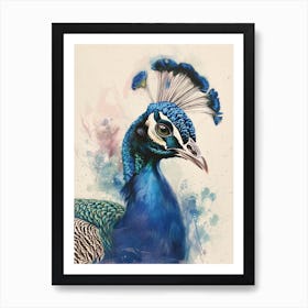 Watercolour Peacock Portrait Art Print