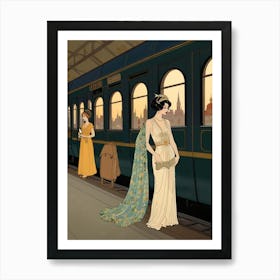 Two Women On A Train Art Print