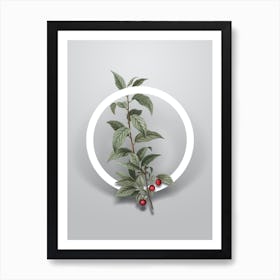 Vintage Cherry Minimalist Flower Geometric Circle on Soft Gray n.0165 Art Print