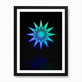 Neon Blue and Green Abstract Geometric Glyph on Black n.0004 Art Print