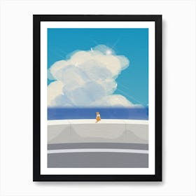 Minimal art illustration landscape Cat On The Wall Art Print