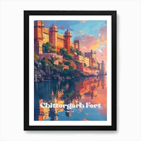 Chittorgarh Fort India Water Fort Travel Art Illustration Art Print