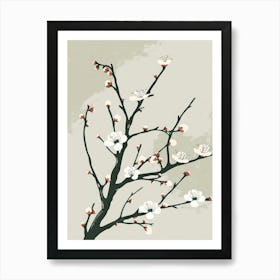 Plum Tree Minimal Japandi Illustration 3 Art Print