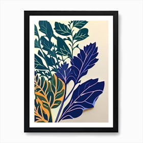 Thyme Leaf Colourful Abstract Linocut Art Print