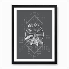 Vintage Common Rhododendron Botanical with Line Motif and Dot Pattern in Ghost Gray Art Print