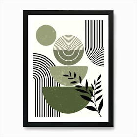 Geometric Abstract Modern Stripes Circles Muted Colors Art Print