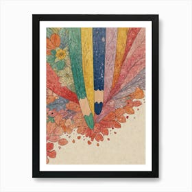 Pencils And Flowers Art Print