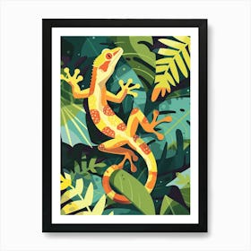 Lime Green Crested Gecko Abstract Modern Illustration 2 Art Print