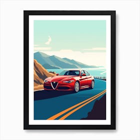 A Alfa Romeo Giulia In The Pacific Coast Highway Car Illustration 3 Art Print