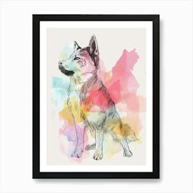 Pastel Norwegian Buhund Dog Line Illustration 2 Art Print