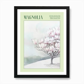 Magnolia Tree Atmospheric Watercolour Painting 2 Poster Art Print