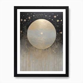 Wabi Sabi Dreams Collection 12 - Japanese Minimalism Abstract Moon Stars Mountains and Trees in Pale Neutral Pastels And Gold Leaf - Soul Scapes Nursery Baby Child or Meditation Room Tranquil Paintings For Serenity and Calm in Your Home Art Print