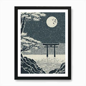 A Moonlight View Of The Floating Torii Gate Of Itsukushima Shrine Ukiyo-E Style 1 Art Print