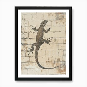 Iguana On A Brick Wall Realistic Illustration Art Print