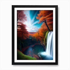 Waterfall In Autumn 4 Art Print