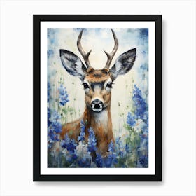 Deer In Bluebonnets 1 Art Print