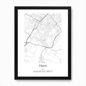 Hem,France Minimalist Map Art Print