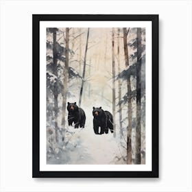 Winter Watercolour Black Bear 2 Art Print