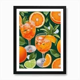 Aperol Spritz Pattern Cocktail Oranges Kitchen Art Art Print (1) Art Print