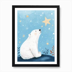 Polar Bear Looking At A Starry Sky Storybook Illustration 2 Art Print