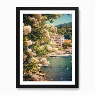 Portofino Dreamy Coast View With Flowers Summer Vintage Photography Art Print