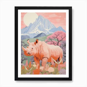 Patchwork Rhino Warm Colours 2 Art Print