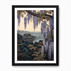 Fuji Wisteria 2 Vintage Botanical Woodblock Art Print