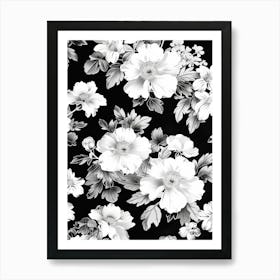 Great Japan Hokusai Monochrome Flowers 133 Art Print