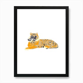 Tiger With Binoculars Hunting Prey, Fun Safari Animal Print, Portrait Art Print