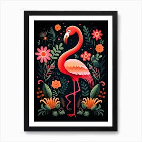 Folk Bird Illustration Flamingo 2 Art Print