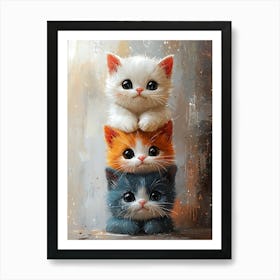 Cute Cats Stacked Together 12 Art Print