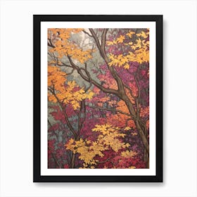 Redbud 1 Vintage Autumn Tree Print  Art Print