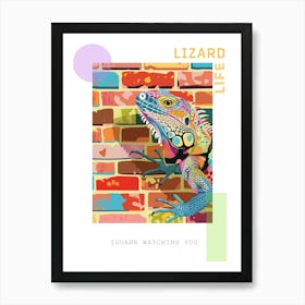 Iguana On A Brick Wall Modern Colourful Abstract Poster Art Print