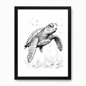 Realistic Line Illustration Of Sea Turtle Art Print