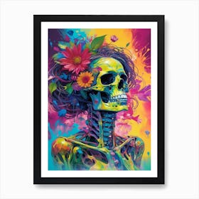Neon Iridescent Skull Painting (2) Art Print