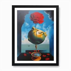 Rose With A Cat 2 Dali Surrealism Style Art Print