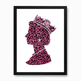 Queen Elizabeth II Portrait In Pink Leopard  Print  Wall Art Affiche