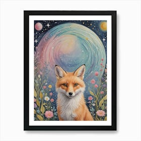 Clever Cosmic Floral Fox Poster