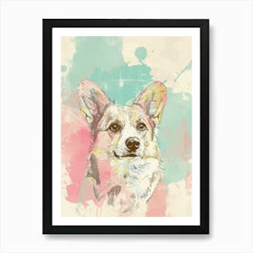 Corgi Dog Pastel Line Watercolour Illustration 5 Art Print