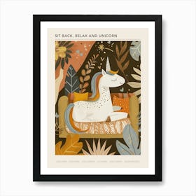 Unicorn On A Sofa Mustard Muted Pastels 1 Poster Art Print