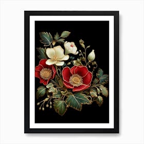 Christmas Rose 2 William Morris Style Winter Florals Art Print