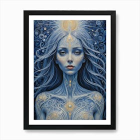 Indigo Starseed - Ethereal Woman Third Eye Chakra Spiritual New Age High Vibrational Art Frequency Glow Healing Zodiac Astrological Connected Source Universe 11.11 Stay Awake HD Art Print