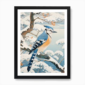 Winter Bird Painting Blue Jay 4 Art Print