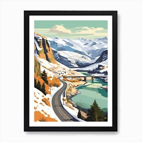 Vintage Winter Travel Illustration Snowdonia National Park United Kingdom 2 Art Print