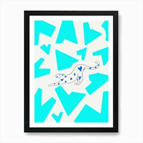 Leopard hearts blue. Love. Leopard line Art Print